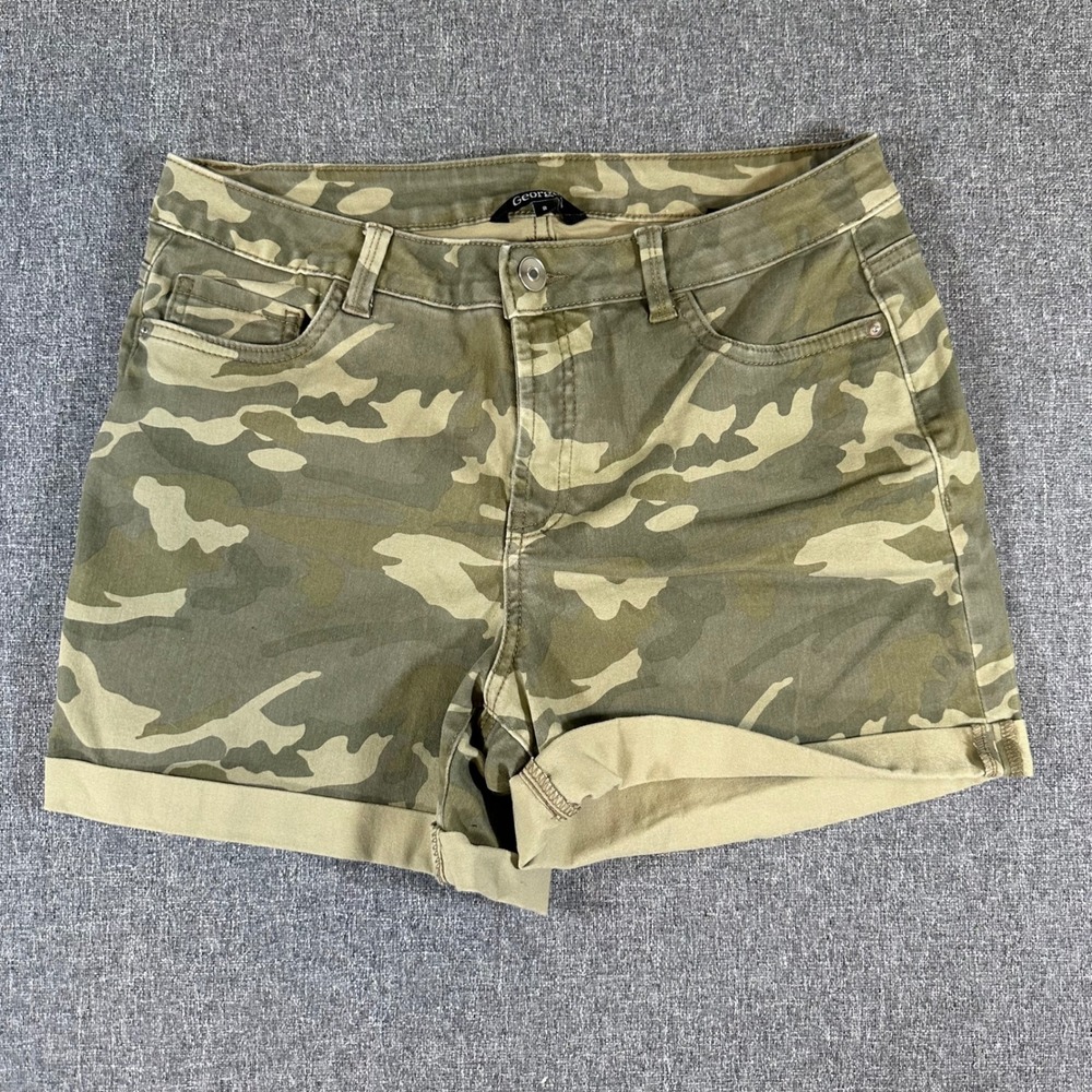 George Womens Camo Shorts Green Brown Camouflage Stretch Denim Jean Size‎ 8